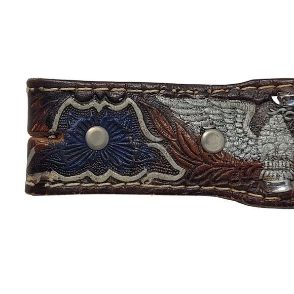 Handcrafted Brown Western Leather Belt Hand Painted Silver Eagle Embossing 32 - Picture 4 of 13